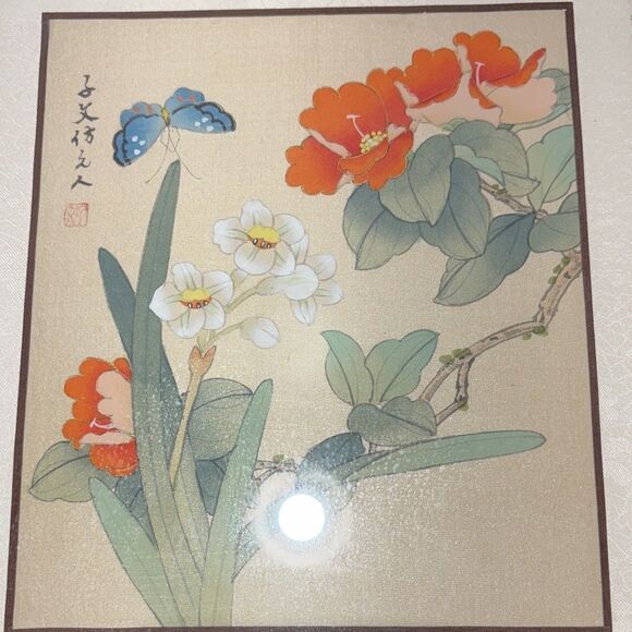 Floral and Butterfly Framed silk Art - Picture 3 of 5
